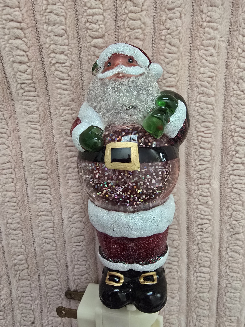Glittery Bubbling Standing Santa Plug-In Night Light - Red, White, Green
